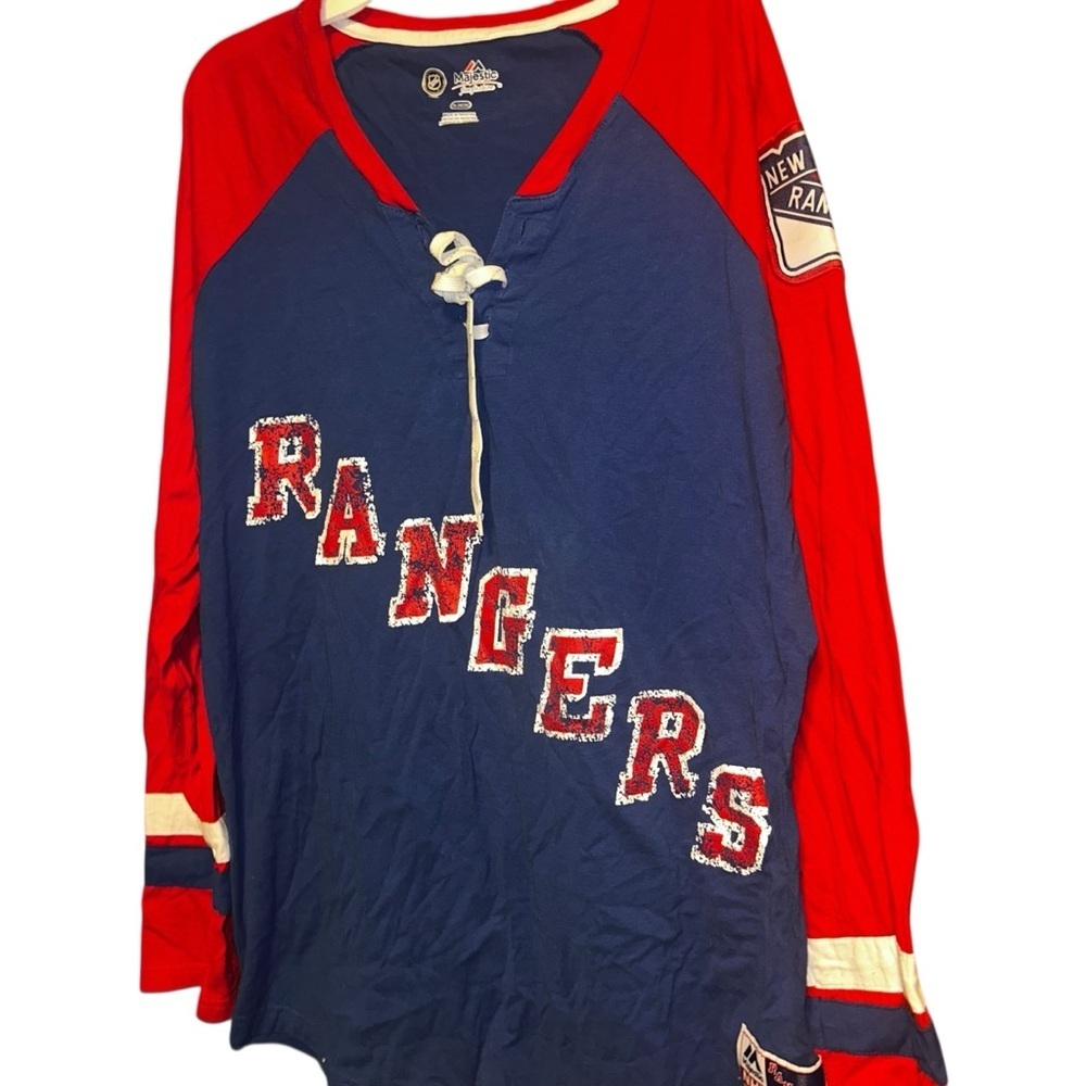 Woman NHL New York Rangers Hockey Shirt Lace-Up Front Long Sleeves size 2XL